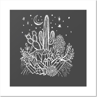 Cactus, Crystals, Succulents Under the Desert Moon Posters and Art